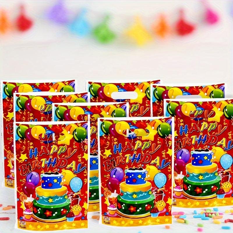 10pcs Happy Birthday Party Plastic Gift Bags - Colorful Printed