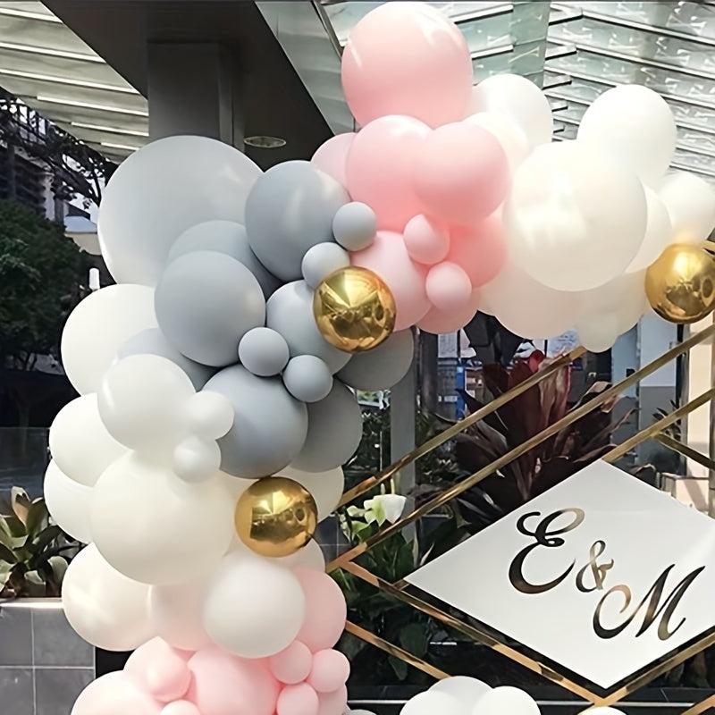 110pcs Double Maca Pink & Gray Golden Balloon Arch Set