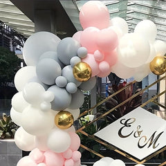 110pcs Double Maca Pink & Gray Golden Balloon Arch Set