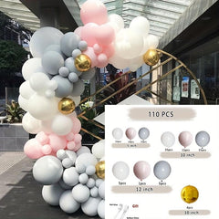 110pcs Double Maca Pink & Gray Golden Balloon Arch Set