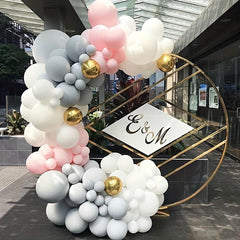110pcs Double Maca Pink & Gray Golden Balloon Arch Set