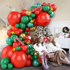 85pcs Christmas Balloon Arch Set Red Green Golden Yellow Star Balloons