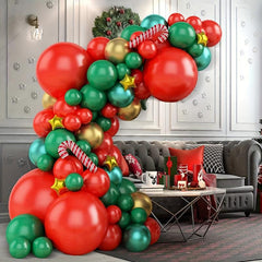 85pcs Christmas Balloon Arch Set Red Green Golden Yellow Star Balloons