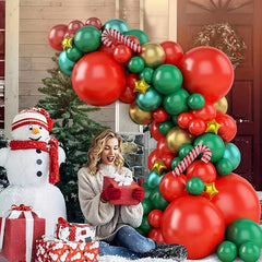 85pcs Christmas Balloon Arch Set Red Green Golden Yellow Star Balloons