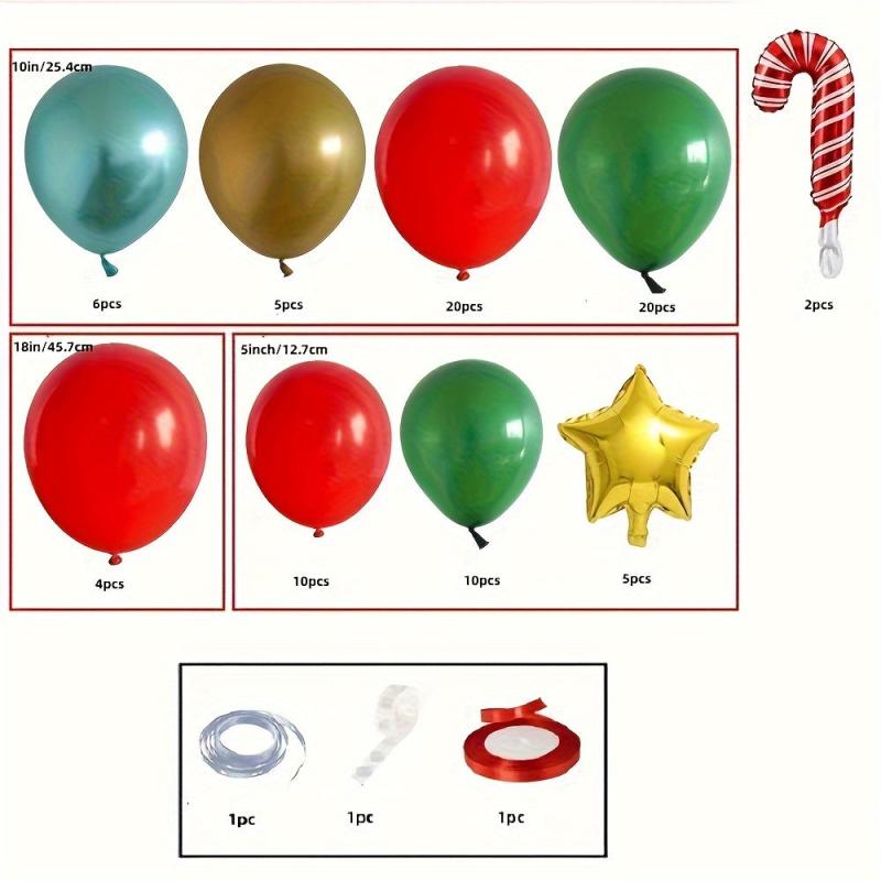 85pcs Christmas Balloon Arch Set Red Green Golden Yellow Star Balloons
