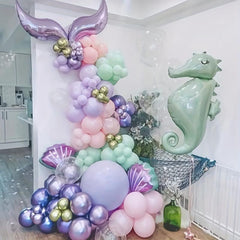 Mermaid Balloon Garland Set Party Decoration with Metallic Purple Pink Balloons
