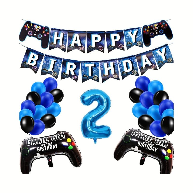 Gamepad Birthday Party Number Balloon Pull Flag Set