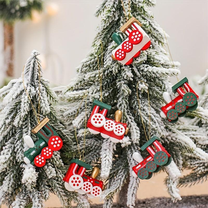 6pcs Wooden Small Train Ornament Party Gift
