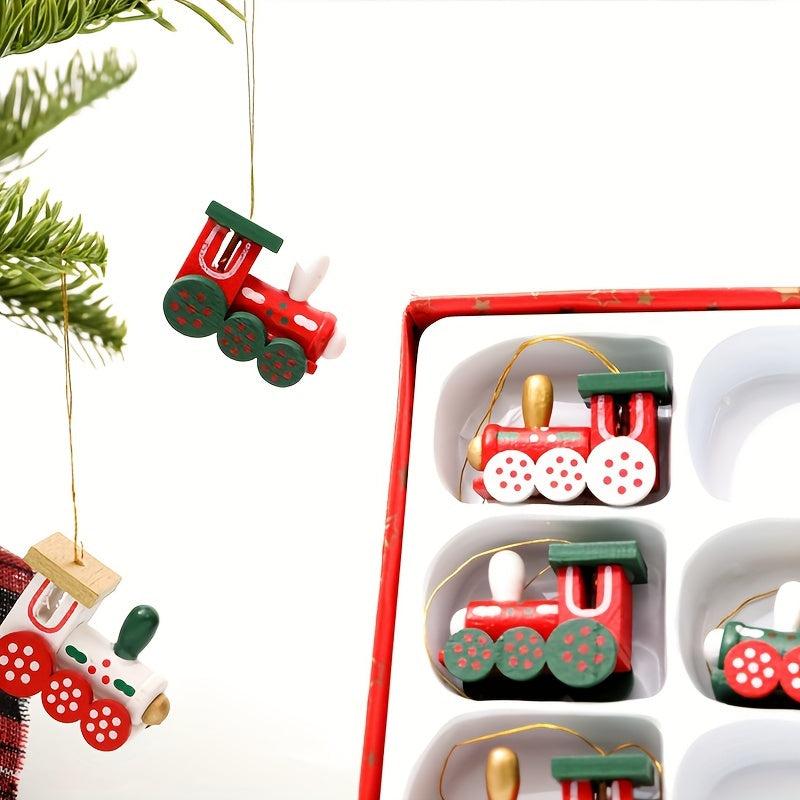 6pcs Wooden Small Train Ornament Party Gift