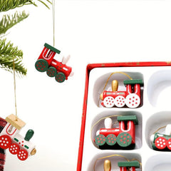6pcs Wooden Small Train Ornament Party Gift