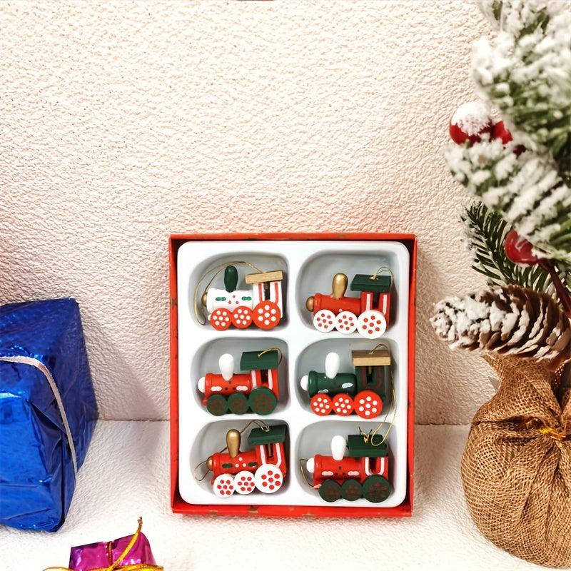 6pcs Wooden Small Train Ornament Party Gift