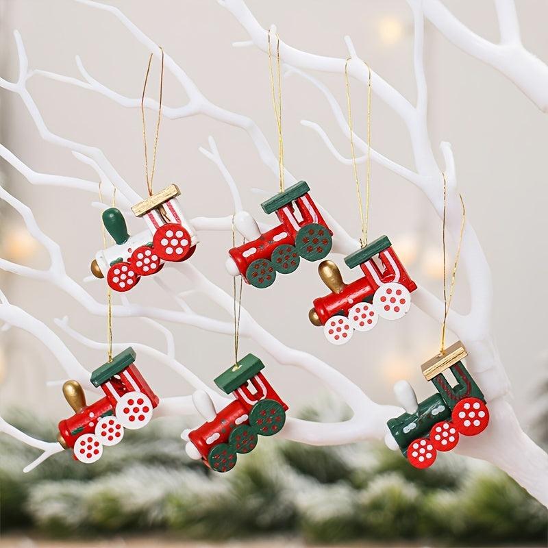 6pcs Wooden Small Train Ornament Party Gift