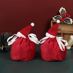 10pcs Christmas Candy Bag Santa Claus Gift Bag Party Flannelette Drawstring