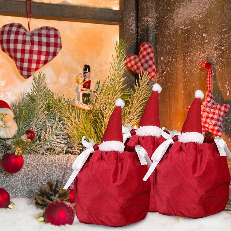 10pcs Christmas Candy Bag Santa Claus Gift Bag Party Flannelette Drawstring