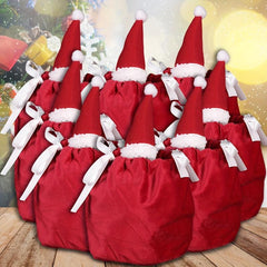 10pcs Christmas Candy Bag Santa Claus Gift Bag Party Flannelette Drawstring