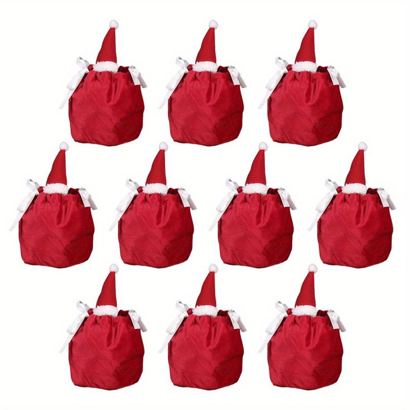 10pcs Christmas Candy Bag Santa Claus Gift Bag Party Flannelette Drawstring