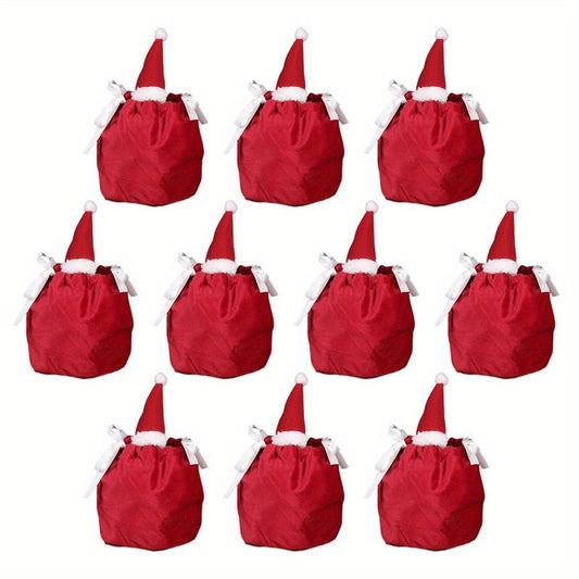 10pcs Christmas Candy Bag Santa Claus Gift Bag Party Flannelette Drawstring