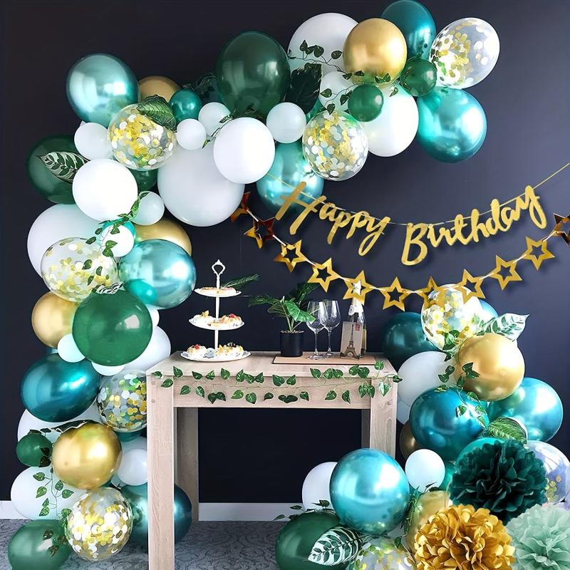 53pcs Birthday Balloon Arch Green Golden Party Decor For Boys Girls