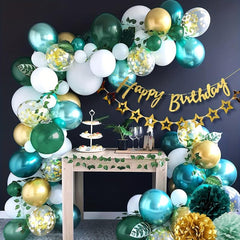53pcs Birthday Balloon Arch Green Golden Party Decor For Boys Girls