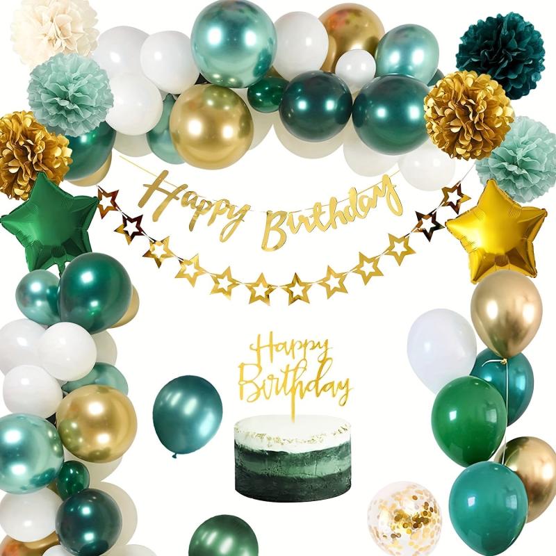 53pcs Birthday Balloon Arch Green Golden Party Decor For Boys Girls