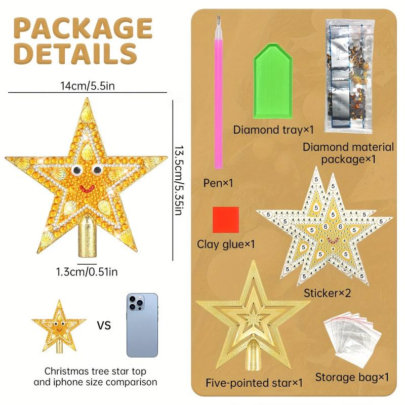 Christmas Diamond Painting Tree Top Star Glitter Golden Tree Star Sparkle