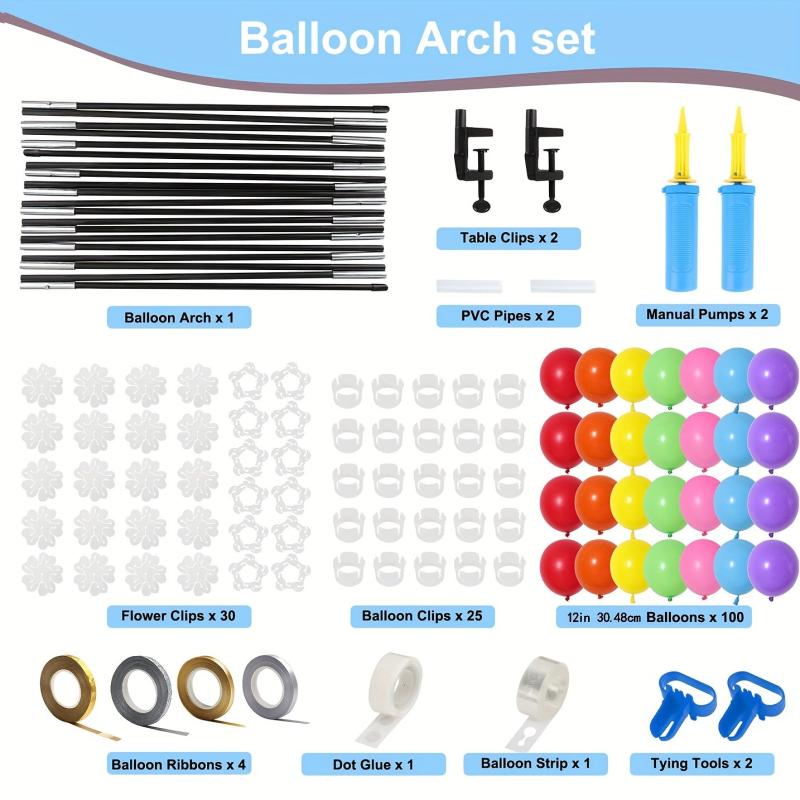 100pcs Rainbow Balloon Arch Kit 12ft Ballon Stand Frame
