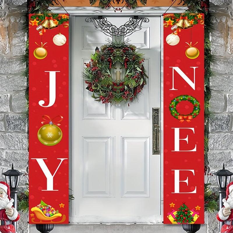 Christmas Door Banner Merry Christmas Santa Snowman Porch Sign