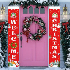 Christmas Door Banner Merry Christmas Santa Snowman Porch Sign