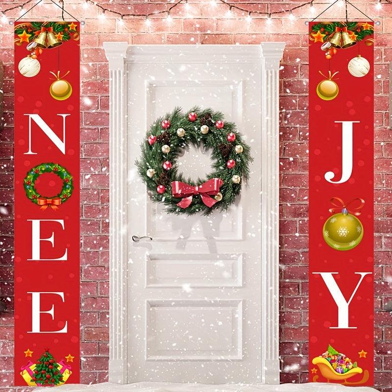 Christmas Door Banner Merry Christmas Santa Snowman Porch Sign