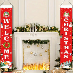 Christmas Door Banner Merry Christmas Santa Snowman Porch Sign