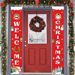 Christmas Door Banner Merry Christmas Santa Snowman Porch Sign