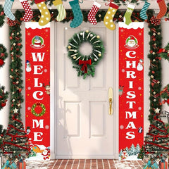 Christmas Door Banner Merry Christmas Santa Snowman Porch Sign