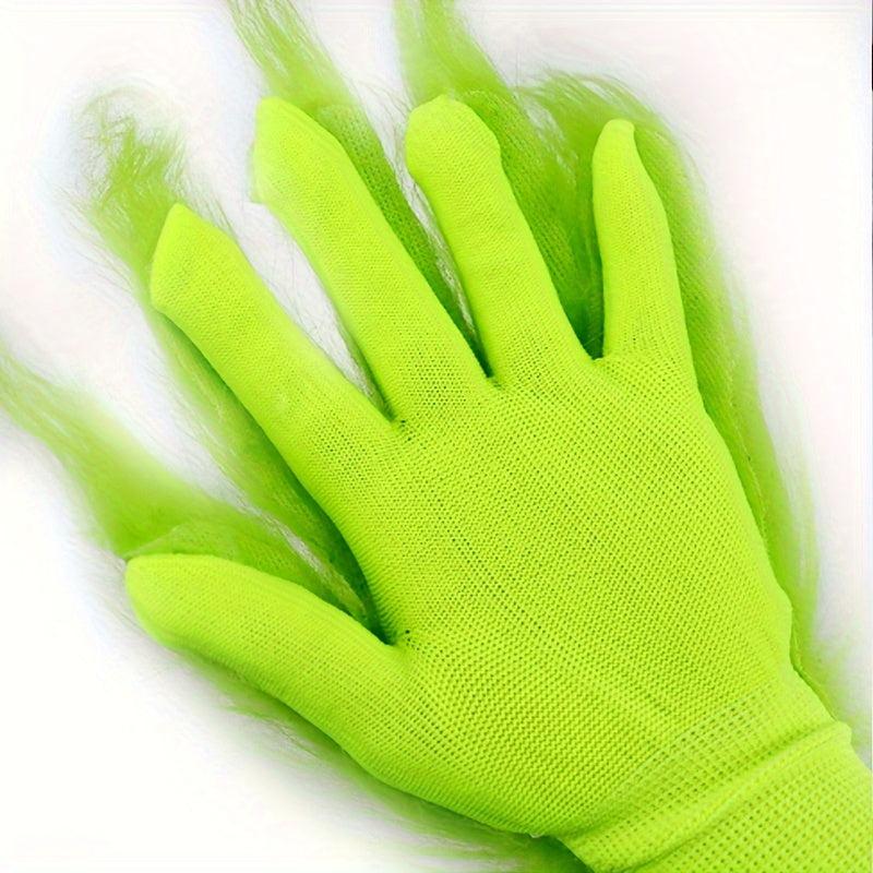 Christmas Green Plush Gloves Party Costume Props