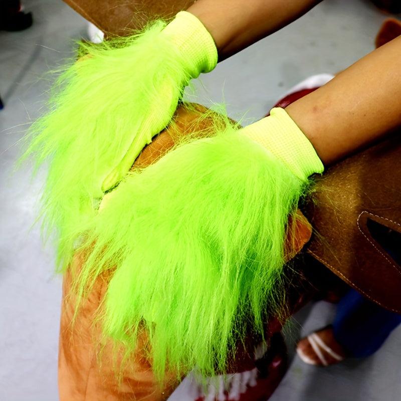 Christmas Green Plush Gloves Party Costume Props