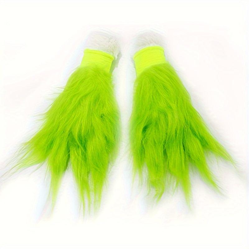 Christmas Green Plush Gloves Party Costume Props