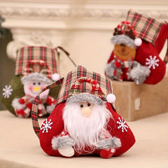 Checkered Cartoon Christmas Candy Bag Gift Bag Christmas Tote Bag