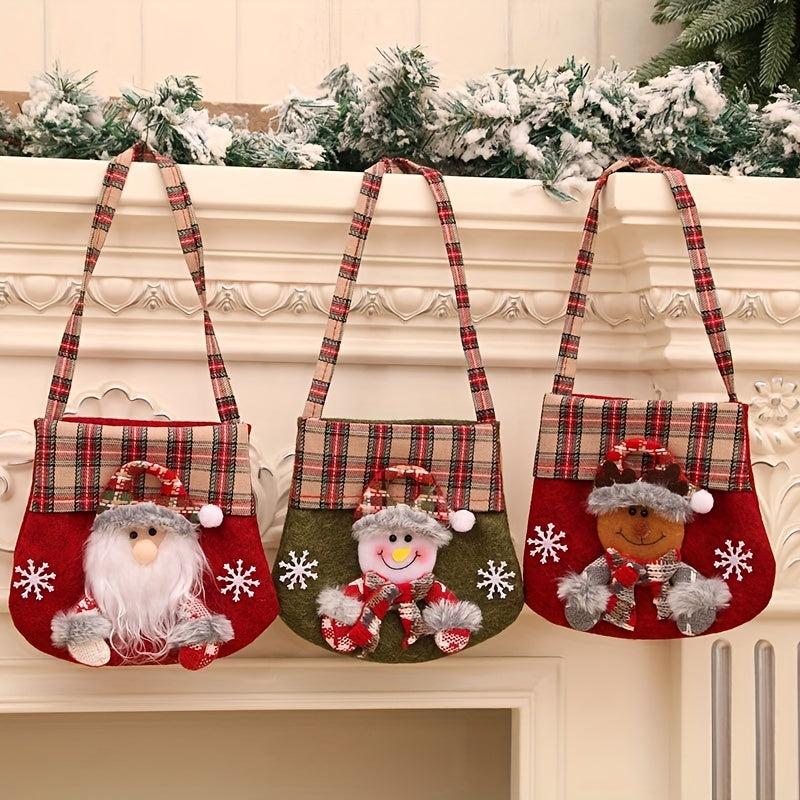 Checkered Cartoon Christmas Candy Bag Gift Bag Christmas Tote Bag