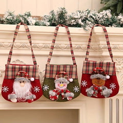 Checkered Cartoon Christmas Candy Bag Gift Bag Christmas Tote Bag