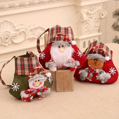 Checkered Cartoon Christmas Candy Bag Gift Bag Christmas Tote Bag