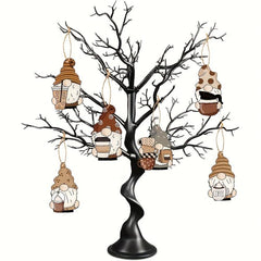 6pcs Coffee Gnome Tree Ornaments Wooden Hanging Gnomes Ornaments