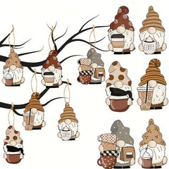 6pcs Coffee Gnome Tree Ornaments Wooden Hanging Gnomes Ornaments