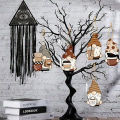 6pcs Coffee Gnome Tree Ornaments Wooden Hanging Gnomes Ornaments