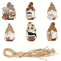 6pcs Coffee Gnome Tree Ornaments Wooden Hanging Gnomes Ornaments