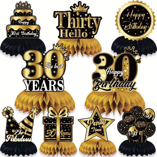 Golden 30th Birthday Tabletop Honeycomb Decoration