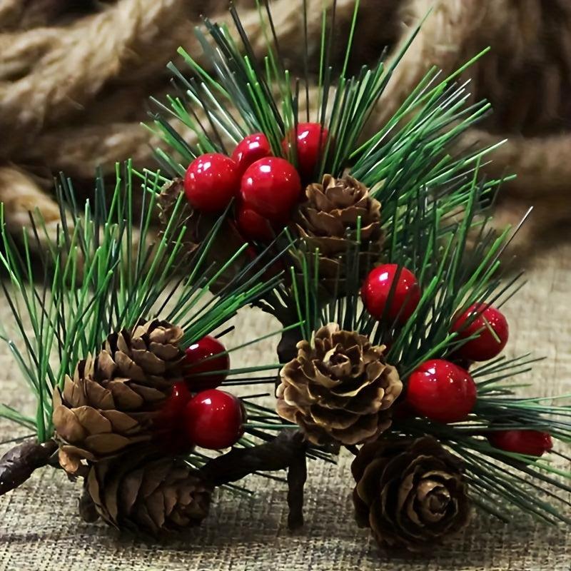 5pcs Red Berry Picks Holly Branches Christmas Tree Decor