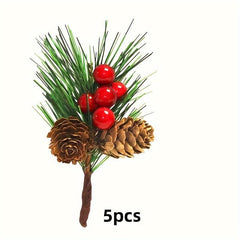 5pcs Red Berry Picks Holly Branches Christmas Tree Decor