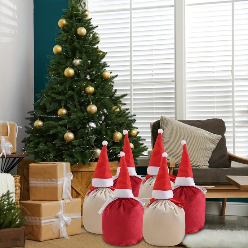 10pcs Velvet Draw String Candy Bags Christmas
