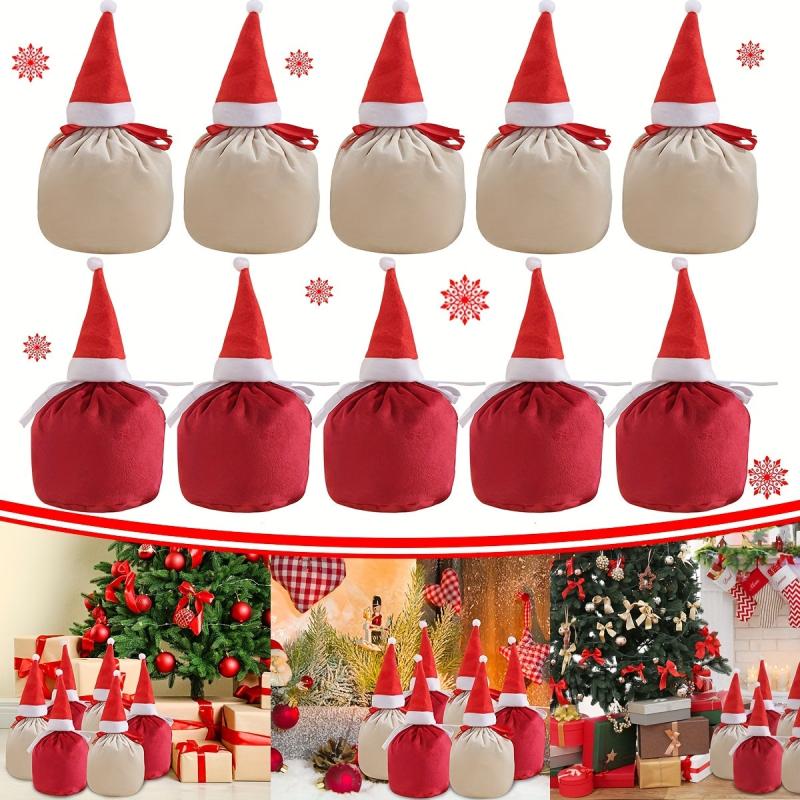 10pcs Velvet Draw String Candy Bags Christmas