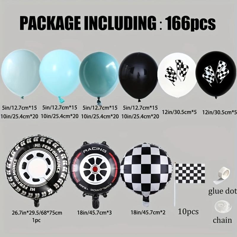 Racing Balloon Garland Kit Gray Latex Balloon Checkered Foil Balloons
