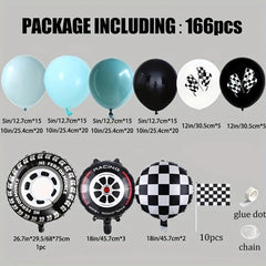 Racing Balloon Garland Kit Gray Latex Balloon Checkered Foil Balloons